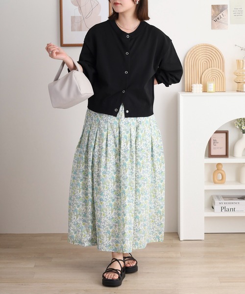 ubasoku（ウバソク）の「コットンミラクルウェーブ小花プリント裏付スカート（スカート・レディース・ホワイト×イエロー/ホワイト×グリーン・FREE）」の6枚目の写真