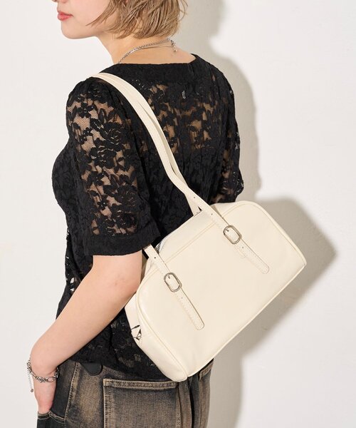 WHO'S WHO gallery(フーズフーギャラリー)の「ミニショルダーボストンバッグ(ショルダーバッグ・レディース・ブラック/オフホワイト/グリーン・FREE)」の1枚目の写真