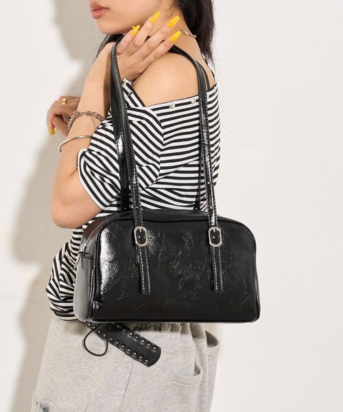 WHO'S WHO gallery(フーズフーギャラリー)の「ミニショルダーボストンバッグ(ショルダーバッグ・レディース・ブラック/オフホワイト/グリーン・FREE)」の2枚目の写真