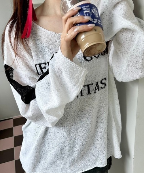 ipugo(イプゴ)の「ipugo/イプゴ ロゴサマー長袖ニット 秋物 秋服 2026年秋冬(Tシャツ/カットソー・レディース・ピンク・FREE)」の3枚目の写真