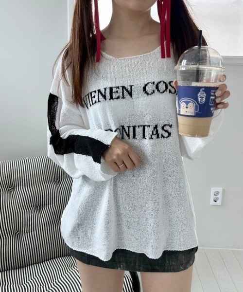 ipugo(イプゴ)の「ipugo/イプゴ ロゴサマー長袖ニット 秋物 秋服 2026年秋冬(Tシャツ/カットソー・レディース・ピンク・FREE)」の5枚目の写真