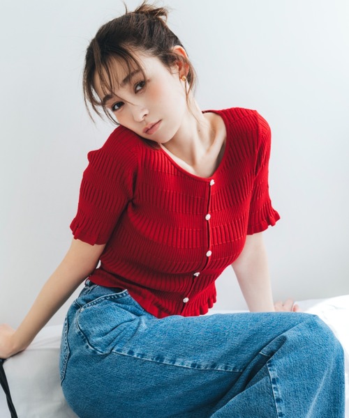 JILL by JILL STUART(ジルバイジルスチュアート)の「◇前後2way変形リブニット(ニット/セーター・レディース・ブルー/ホワイト/レッド・FREE)」の3枚目の写真