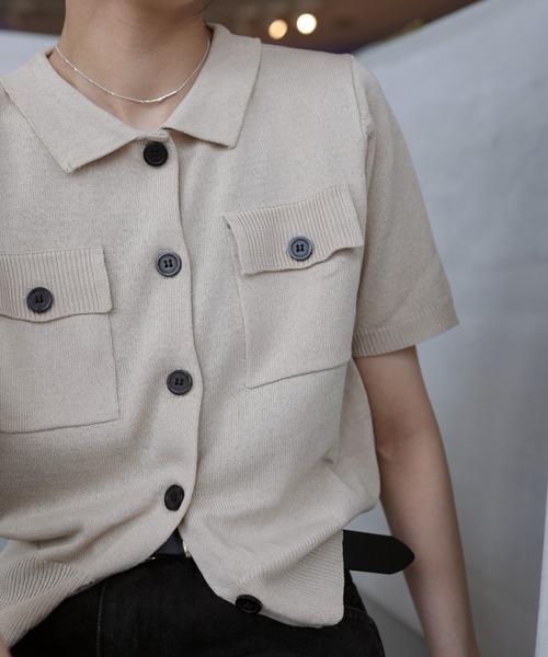 Marient(マリエント)の「ボタンポロニットカーデ(ニット/セーター・レディース・ブラック/アイボリー/ベージュ・FREE)」の3枚目の写真