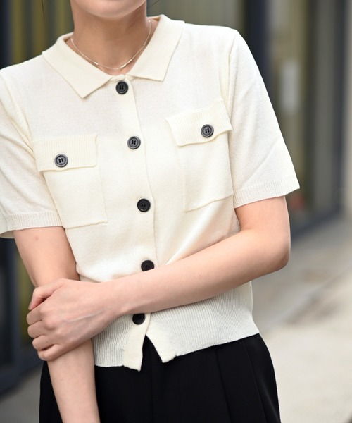 Marient(マリエント)の「ボタンポロニットカーデ(ニット/セーター・レディース・ブラック/アイボリー/ベージュ・FREE)」の2枚目の写真