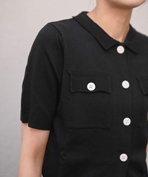 Marient(マリエント)の「ボタンポロニットカーデ(ニット/セーター・レディース・ブラック/アイボリー/ベージュ・FREE)」の4枚目の写真