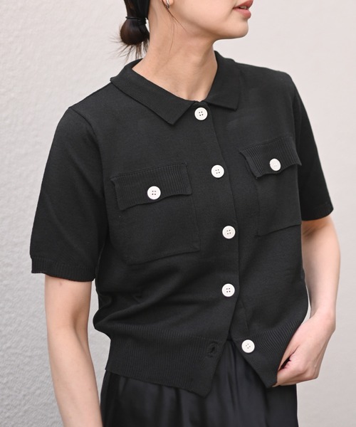 Marient(マリエント)の「ボタンポロニットカーデ(ニット/セーター・レディース・ブラック/アイボリー/ベージュ・FREE)」の5枚目の写真