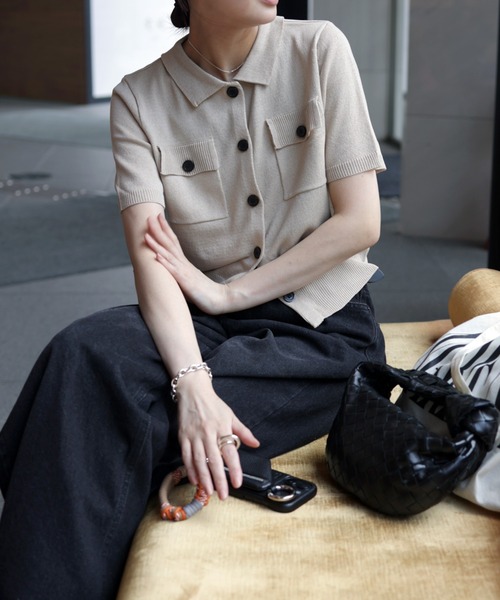 Marient(マリエント)の「ボタンポロニットカーデ(ニット/セーター・レディース・ブラック/アイボリー/ベージュ・FREE)」の12枚目の写真