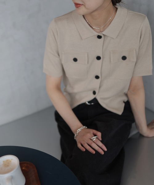 Marient(マリエント)の「ボタンポロニットカーデ(ニット/セーター・レディース・ブラック/アイボリー/ベージュ・FREE)」の13枚目の写真