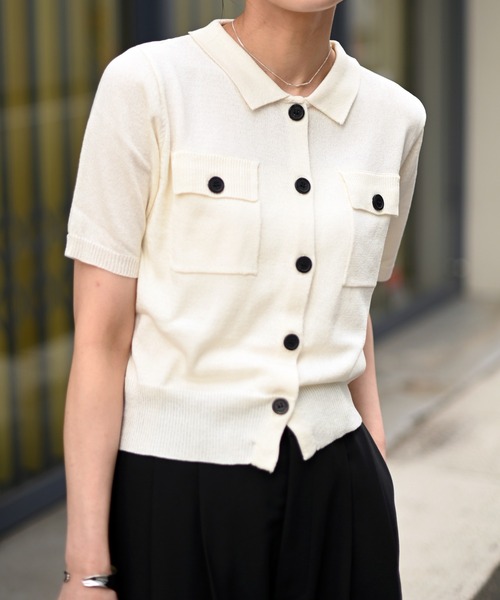 Marient(マリエント)の「ボタンポロニットカーデ(ニット/セーター・レディース・ブラック/アイボリー/ベージュ・FREE)」の21枚目の写真