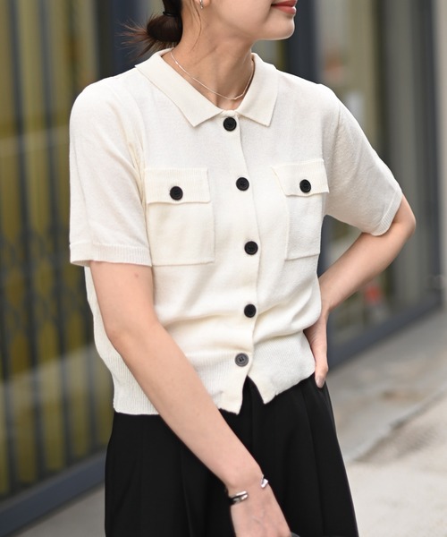 Marient(マリエント)の「ボタンポロニットカーデ(ニット/セーター・レディース・ブラック/アイボリー/ベージュ・FREE)」の22枚目の写真