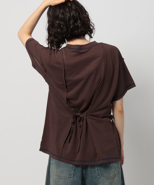 niko and...(ニコアンド)の「シアーリボンアレンジTシャツ(Tシャツ/カットソー・レディース・オフホワイト/ブルー/ブラウン/オレンジ・FREE)」の3枚目の写真