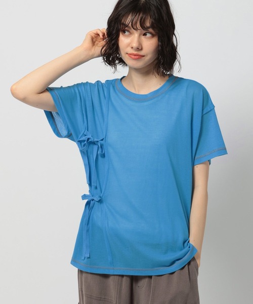 niko and...(ニコアンド)の「シアーリボンアレンジTシャツ(Tシャツ/カットソー・レディース・オフホワイト/ブルー/ブラウン/オレンジ・FREE)」の4枚目の写真