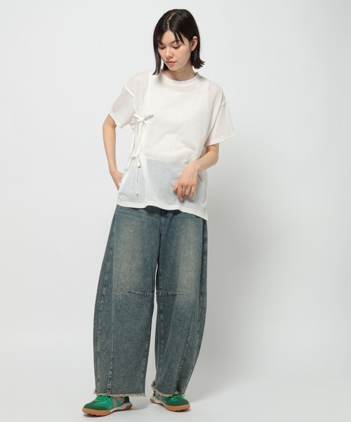 niko and...(ニコアンド)の「シアーリボンアレンジTシャツ(Tシャツ/カットソー・レディース・オフホワイト/ブルー/ブラウン/オレンジ・FREE)」の5枚目の写真