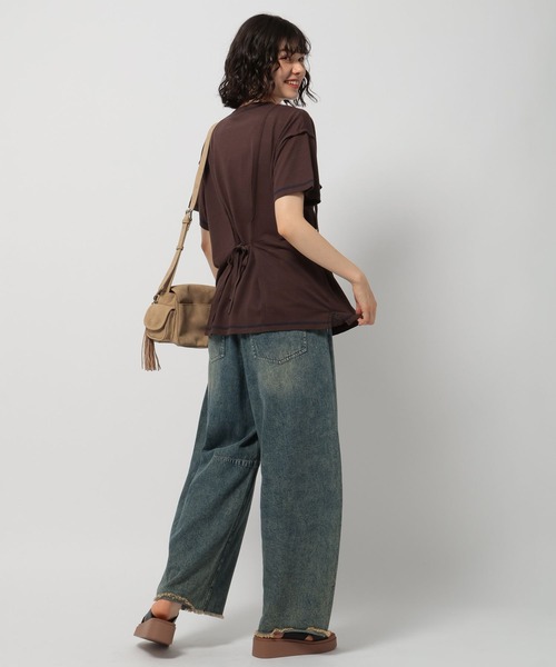 niko and...(ニコアンド)の「シアーリボンアレンジTシャツ(Tシャツ/カットソー・レディース・オフホワイト/ブルー/ブラウン/オレンジ・FREE)」の13枚目の写真