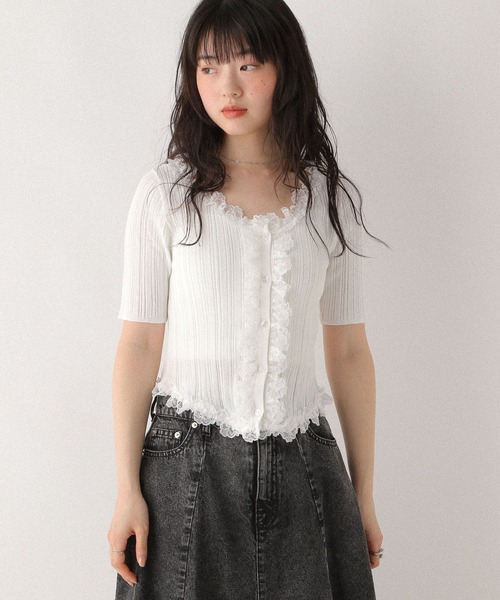 Heather(ヘザー)の「フリルニット半袖カーディガン 575218(カーディガン/ボレロ・レディース・ブラック/オフホワイト/グレー・FREE)」の10枚目の写真