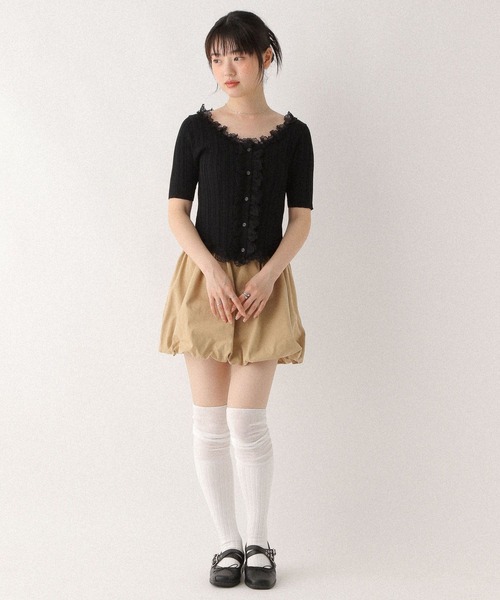 Heather(ヘザー)の「フリルニット半袖カーディガン 575218(カーディガン/ボレロ・レディース・ブラック/オフホワイト/グレー・FREE)」の16枚目の写真