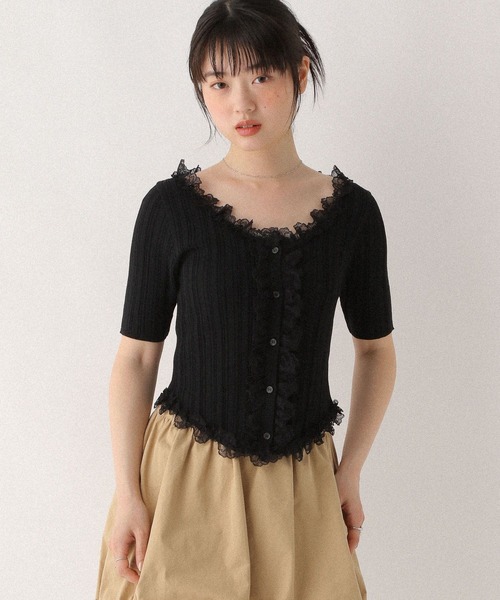 Heather(ヘザー)の「フリルニット半袖カーディガン 575218(カーディガン/ボレロ・レディース・ブラック/オフホワイト/グレー・FREE)」の18枚目の写真