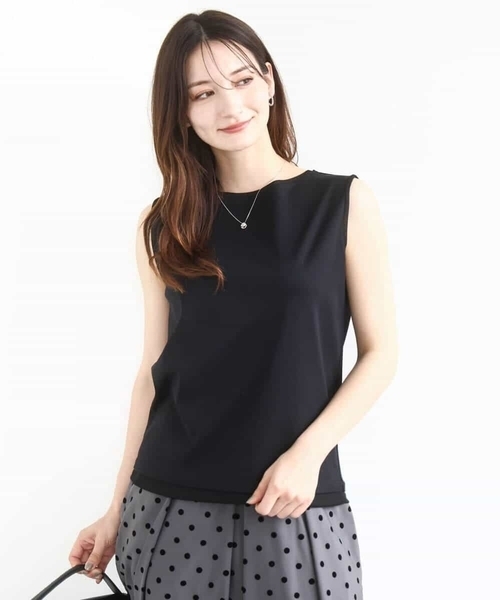 MK MICHEL KLEIN（エムケーミッシェルクラン）の「シルケットフライス ノースリーブカットソー/接触冷感/洗える（Tシャツ/カットソー・レディース・ホワイト/ブラック・38）」の3枚目の写真