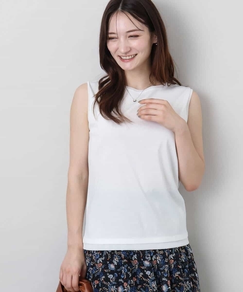 MK MICHEL KLEIN（エムケーミッシェルクラン）の「シルケットフライス ノースリーブカットソー/接触冷感/洗える（Tシャツ/カットソー・レディース・ホワイト/ブラック・38）」の9枚目の写真