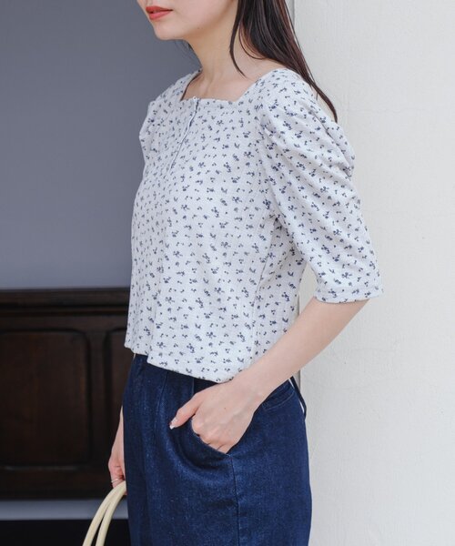 セール】小花柄ヘンリースクエアプルオーバー（Tシャツ