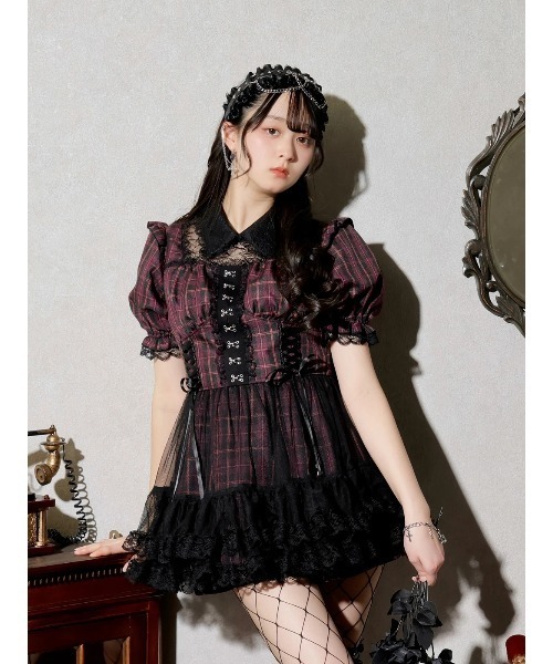 NOEMIE(ノエミー)の「レースアップチュールティアードセットアップ(ワンピース・レディース・ブラック/ダークグレー/その他1/オフホワイト/ピンク・M)」の4枚目の写真