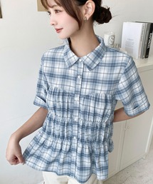Casablanca 半袖シャツ 青系 チェック柄 AZUL BY MOUSSY | 袖切替チェック柄シャツジャケット (ブルゾン