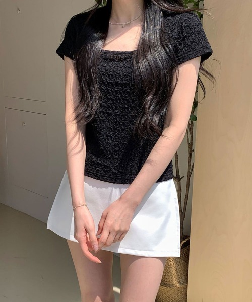 NANAHACHI（ナナハチ）の「ポコポコ シアー半袖トップス（Tシャツ/カットソー・レディース・アイボリー/ブラック/クリーム・FREE）」の19枚目の写真