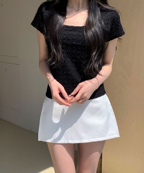 NANAHACHI（ナナハチ）の「ポコポコ シアー半袖トップス（Tシャツ/カットソー・レディース・アイボリー/ブラック/クリーム・FREE）」の20枚目の写真