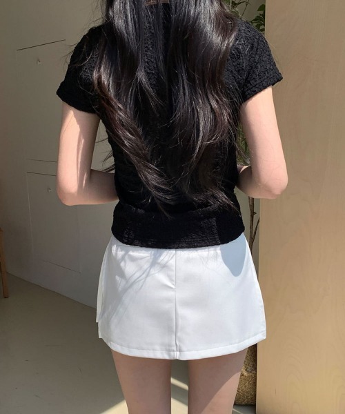 NANAHACHI（ナナハチ）の「ポコポコ シアー半袖トップス（Tシャツ/カットソー・レディース・アイボリー/ブラック/クリーム・FREE）」の8枚目の写真