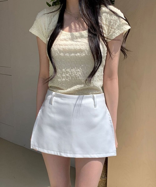 NANAHACHI（ナナハチ）の「ポコポコ シアー半袖トップス（Tシャツ/カットソー・レディース・アイボリー/ブラック/クリーム・FREE）」の10枚目の写真