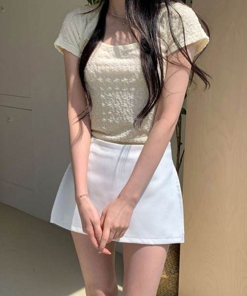 NANAHACHI（ナナハチ）の「ポコポコ シアー半袖トップス（Tシャツ/カットソー・レディース・アイボリー/ブラック/クリーム・FREE）」の22枚目の写真