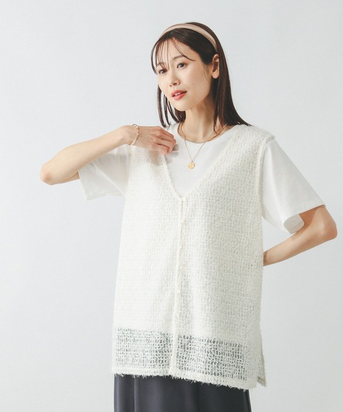 GLOBAL WORK（グローバルワーク）の「フェザージレベスト＊半袖Tシャツセット/572226（Tシャツ/カットソー・レディース・ライトグレー/ブラック/アイボリー・MEDIUM/LARGE）」の3枚目の写真