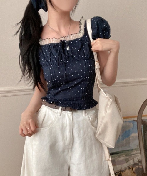 VIBGYOR(ヴィブジョー)の「【LAMPOON】ドットシュシュセットブラウス(シャツ/ブラウス・レディース・ホワイト/レッド/ネイビー・FREE)」の1枚目の写真