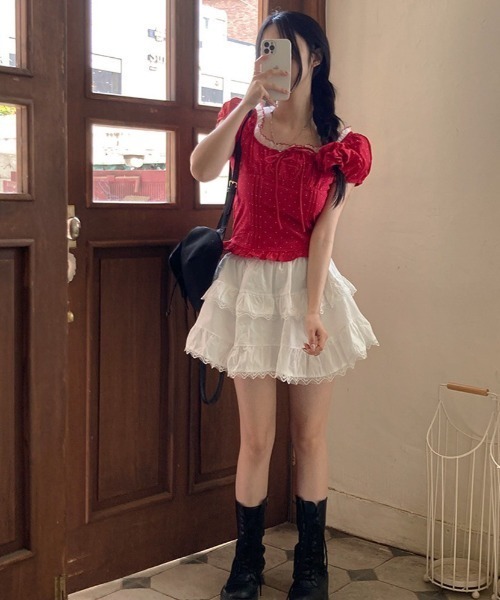 VIBGYOR(ヴィブジョー)の「【LAMPOON】ドットシュシュセットブラウス(シャツ/ブラウス・レディース・ホワイト/レッド/ネイビー・FREE)」の22枚目の写真