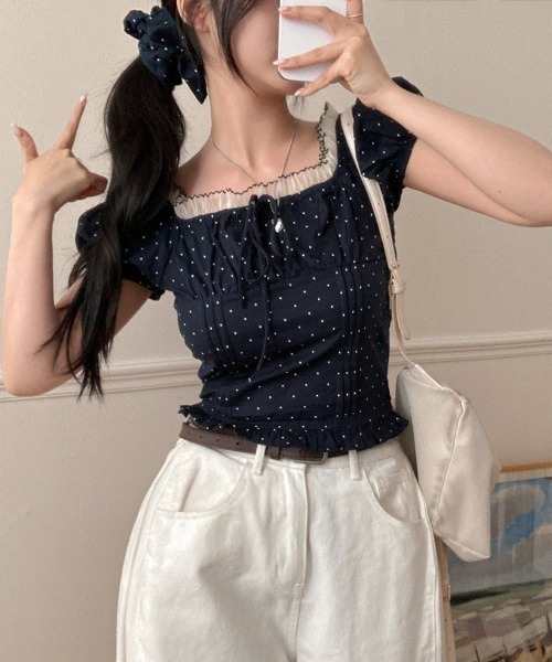 VIBGYOR(ヴィブジョー)の「【LAMPOON】ドットシュシュセットブラウス(シャツ/ブラウス・レディース・ホワイト/レッド/ネイビー・FREE)」の15枚目の写真