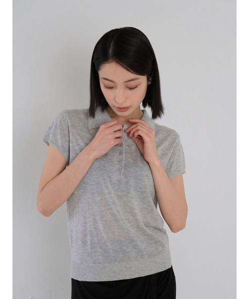 Geeong(ジーオン)の「シアー ポロニット トップス 半袖(ポロシャツ・レディース・グレー/ブラック・FREE)」の19枚目の写真