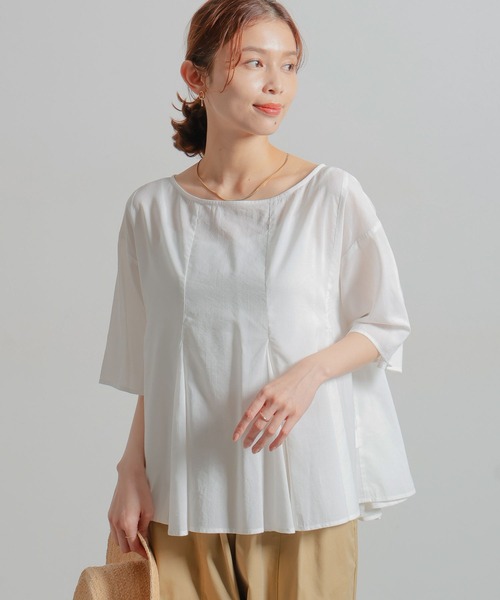 studio CLIP（スタディオクリップ）の「コットンレーヨンフレアTブラウス（シャツ/ブラウス・レディース・カーキ/ブラック/オフホワイト/ブルー・FREE）」の2枚目の写真