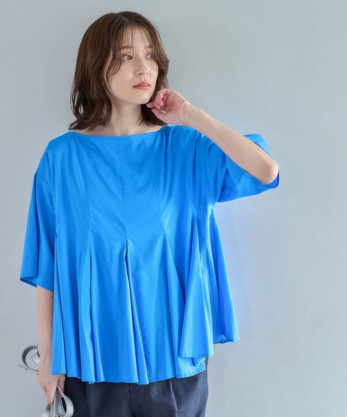 studio CLIP（スタディオクリップ）の「コットンレーヨンフレアTブラウス（シャツ/ブラウス・レディース・カーキ/ブラック/オフホワイト/ブルー・FREE）」の4枚目の写真