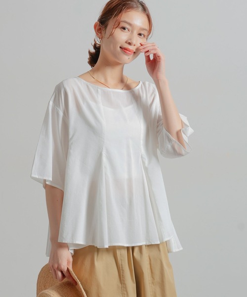 studio CLIP（スタディオクリップ）の「コットンレーヨンフレアTブラウス（シャツ/ブラウス・レディース・カーキ/ブラック/オフホワイト/ブルー・FREE）」の5枚目の写真