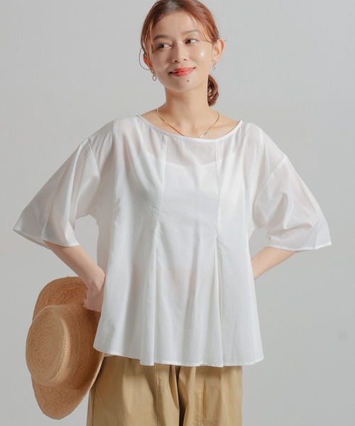 studio CLIP（スタディオクリップ）の「コットンレーヨンフレアTブラウス（シャツ/ブラウス・レディース・カーキ/ブラック/オフホワイト/ブルー・FREE）」の7枚目の写真