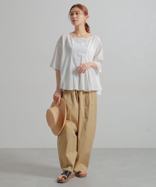 studio CLIP（スタディオクリップ）の「コットンレーヨンフレアTブラウス（シャツ/ブラウス・レディース・カーキ/ブラック/オフホワイト/ブルー・FREE）」の9枚目の写真