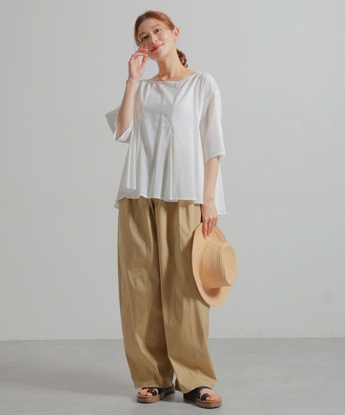 studio CLIP（スタディオクリップ）の「コットンレーヨンフレアTブラウス（シャツ/ブラウス・レディース・カーキ/ブラック/オフホワイト/ブルー・FREE）」の10枚目の写真