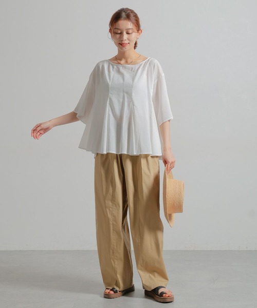 studio CLIP（スタディオクリップ）の「コットンレーヨンフレアTブラウス（シャツ/ブラウス・レディース・カーキ/ブラック/オフホワイト/ブルー・FREE）」の12枚目の写真