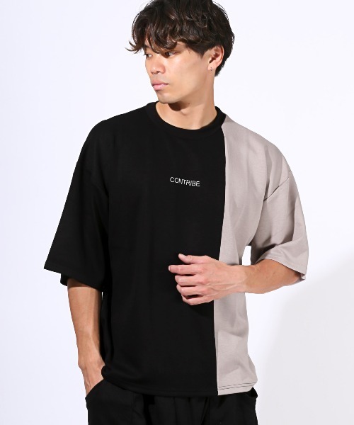 LUXSTYLE(ラグスタイル)の「ロゴ刺繍切り替えポンチTシャツ(Tシャツ/カットソー・メンズ・ホワイト×グレー/ホワイト×ブラック/ブラック系その他・M/L)」の7枚目の写真