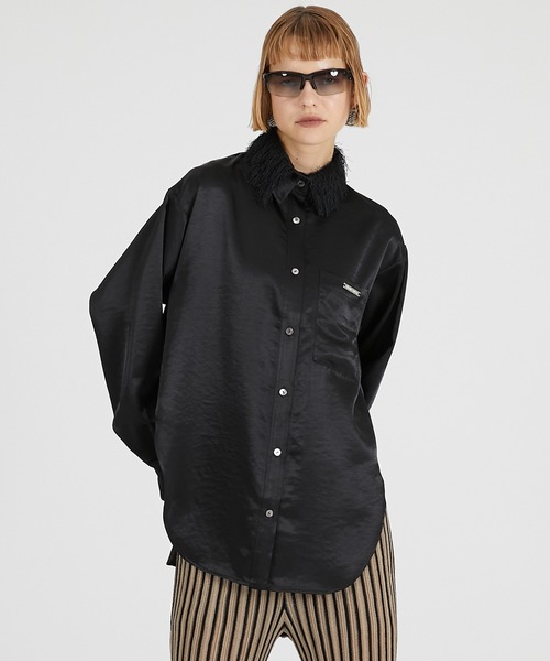 PRANK PROJECT(プランクプロジェクト)の「フェザーカラーシャツ / Feather Collar Shirt(シャツ/ブラウス・レディース・ブラック/アイボリー・FREE)」の1枚目の写真