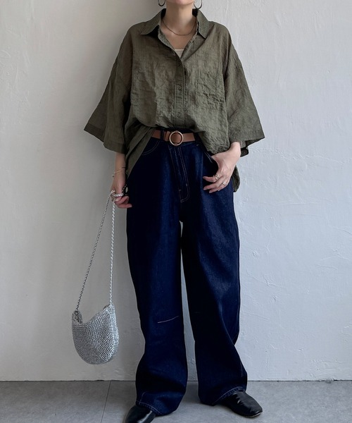 LBC(エルビーシー)の「針抜きシアーボックスシルエットシャツ(シャツ/ブラウス・レディース・ホワイト/ブラック/ダークオリーブ/オレンジ・M)」の13枚目の写真