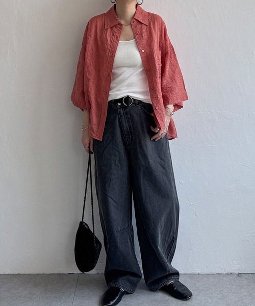 LBC(エルビーシー)の「針抜きシアーボックスシルエットシャツ(シャツ/ブラウス・レディース・ホワイト/ブラック/ダークオリーブ/オレンジ・M)」の14枚目の写真