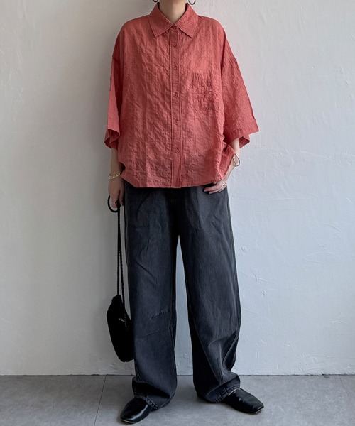 LBC(エルビーシー)の「針抜きシアーボックスシルエットシャツ(シャツ/ブラウス・レディース・ホワイト/ブラック/ダークオリーブ/オレンジ・M)」の16枚目の写真