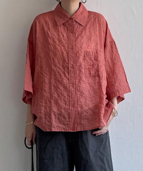 LBC(エルビーシー)の「針抜きシアーボックスシルエットシャツ(シャツ/ブラウス・レディース・ホワイト/ブラック/ダークオリーブ/オレンジ・M)」の6枚目の写真