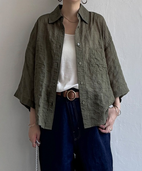 LBC(エルビーシー)の「針抜きシアーボックスシルエットシャツ(シャツ/ブラウス・レディース・ホワイト/ブラック/ダークオリーブ/オレンジ・M)」の22枚目の写真